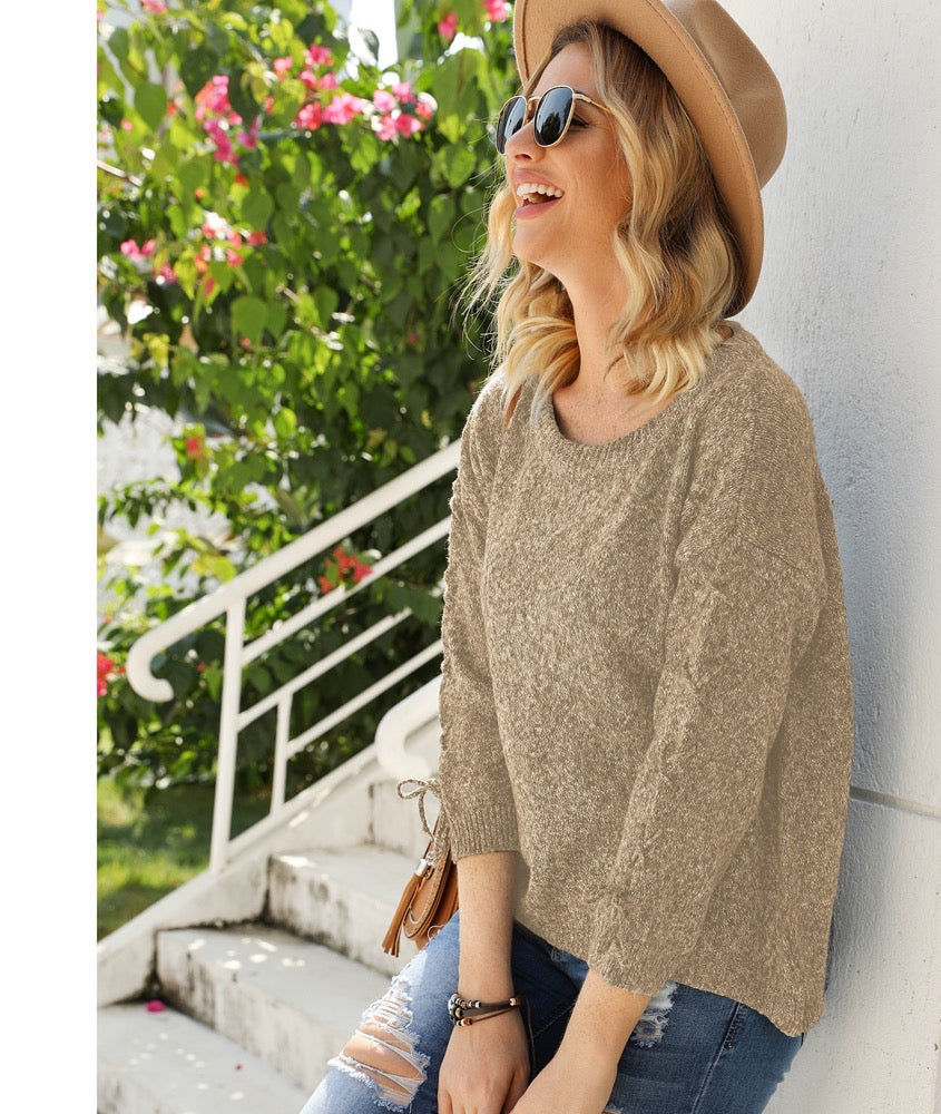 Glitter Ribbed Long Sleeve Knit Sweater