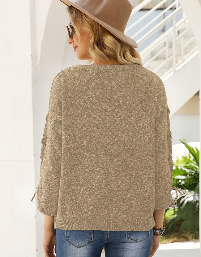 Glitter Ribbed Long Sleeve Knit Sweater