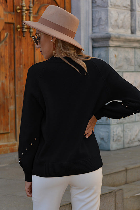Black Sweater with Beaded Sleeve