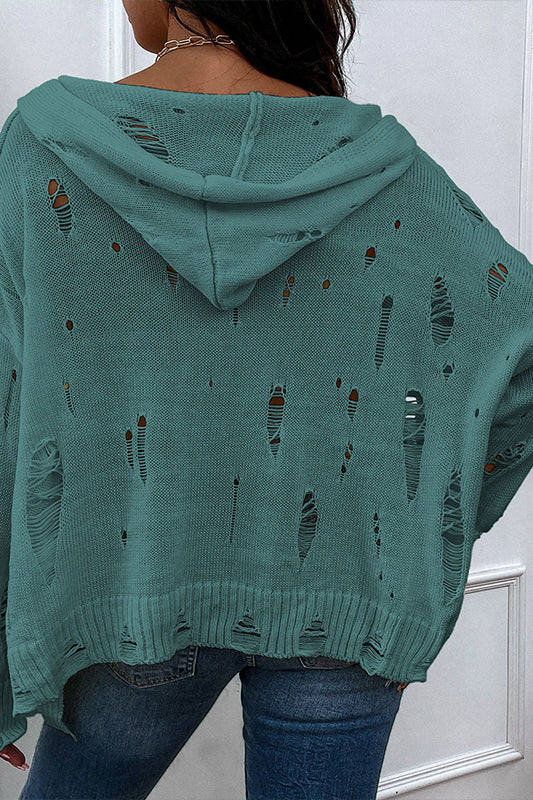 Green& White ICON Ladies' Fringed Hem Short Cropped and Hooded Sweater