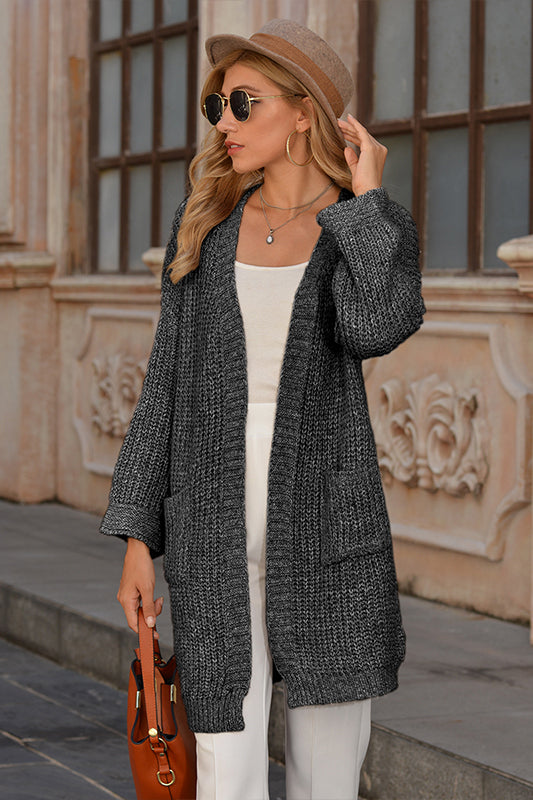 Sliver& Gray Drop Shoulder Open Front Cardigan with Pocket