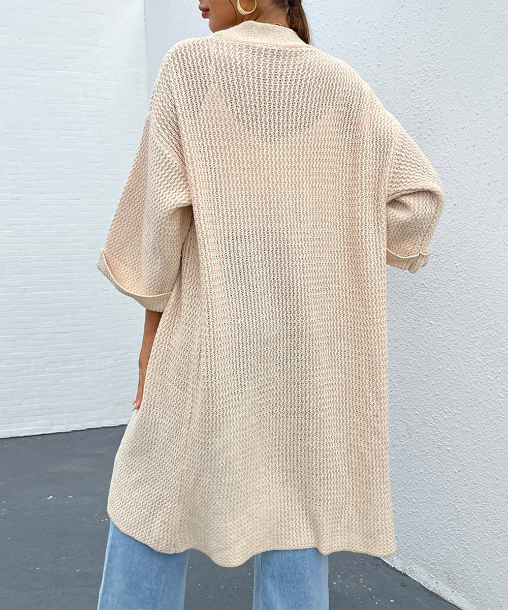 Solid color drop shoulder knit cardigan
