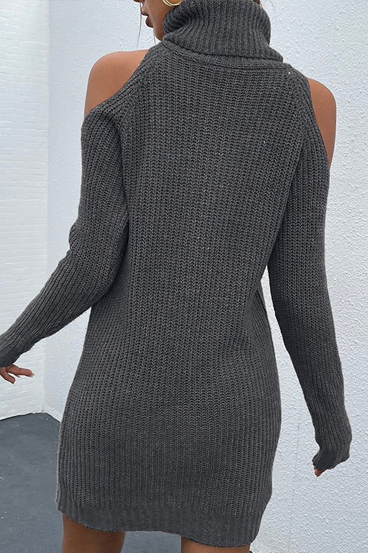 Dark Gray Sweet Demeanor Black Turtleneck Cold-Shoulder Sweater Dress