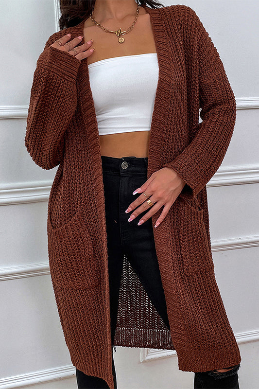 Brown Dual Pocket Drop Shoulder Duster Cardigan