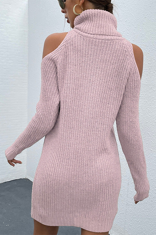 Pink Sweet Demeanor Black Turtleneck Cold-Shoulder Sweater Dress
