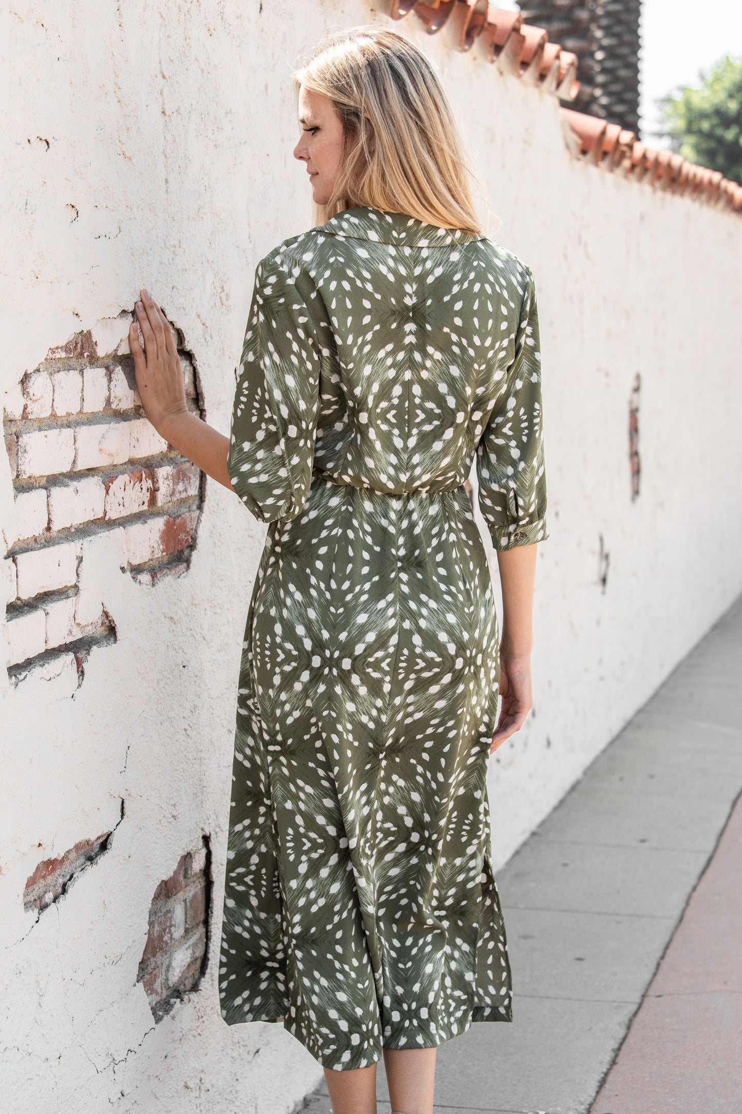 Tie Front Dip Hem Flowy Polka Dot Slip Midi Dress