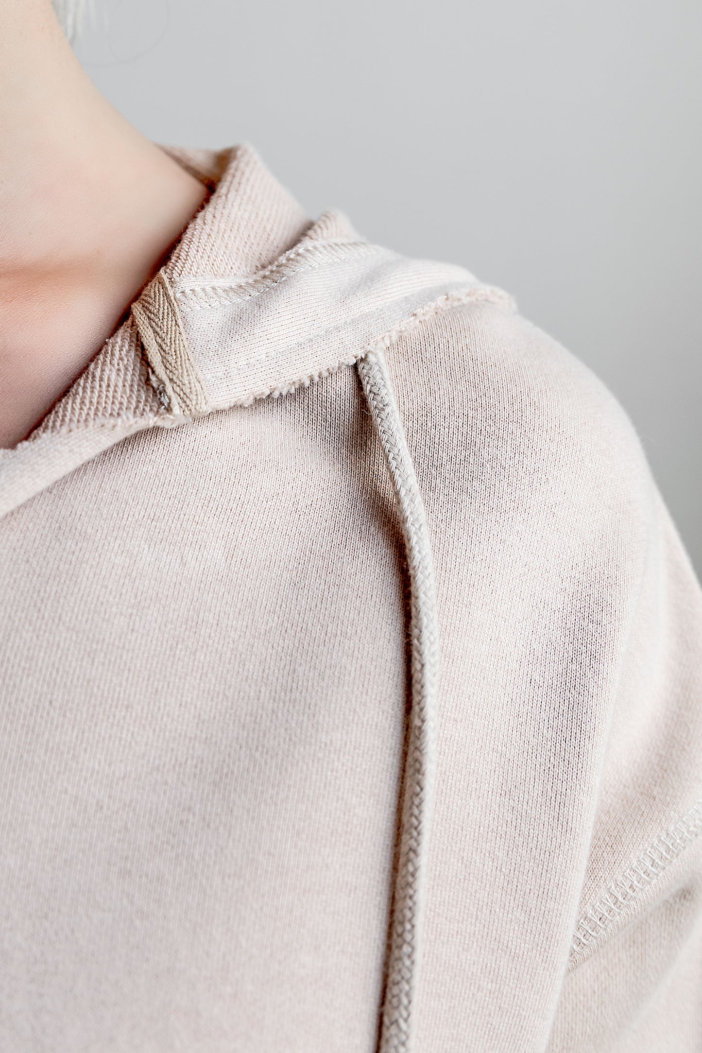 Khaki Raw Edges Cropped Hoodie and Bottom Sets