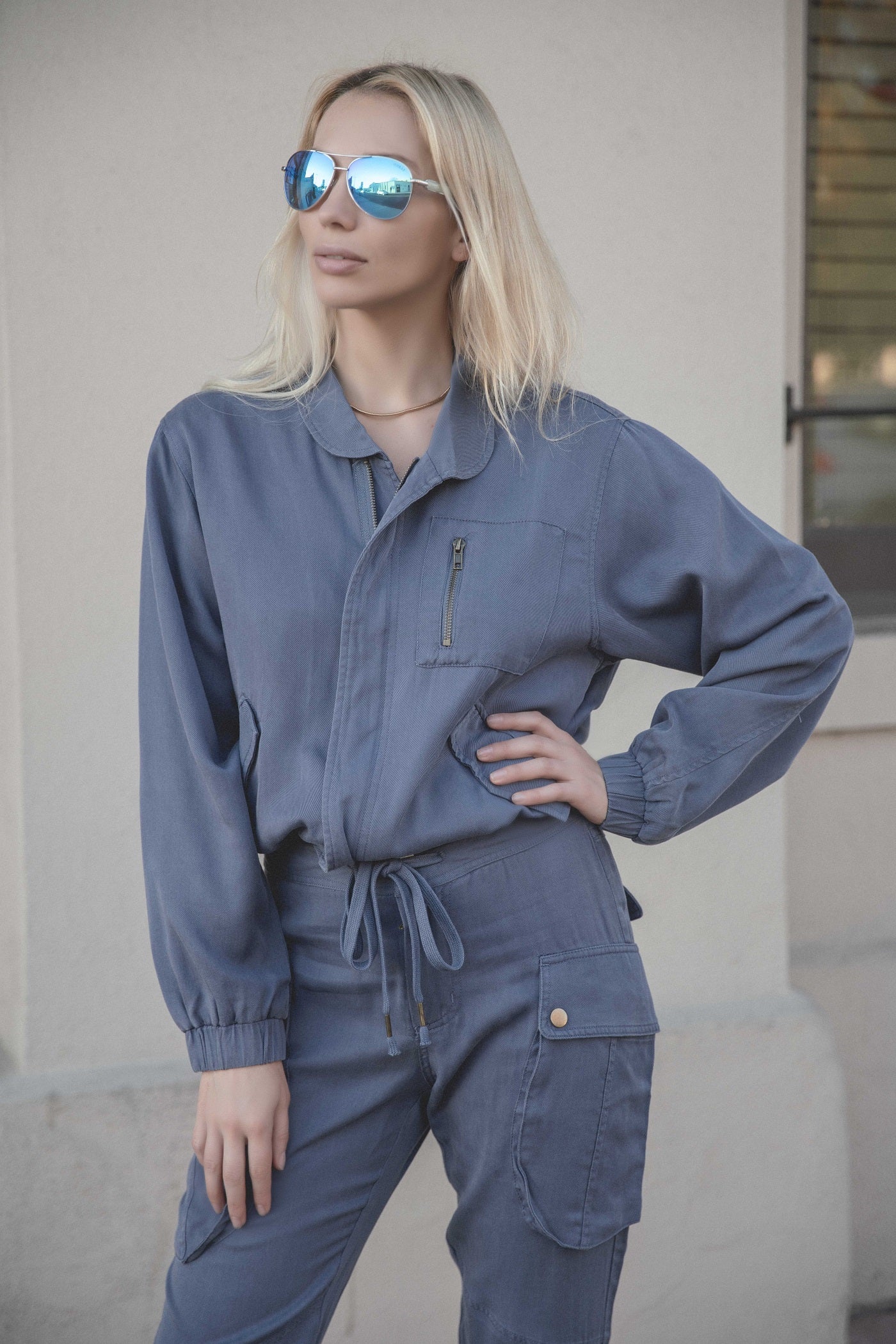 Navy Blue Slim Bomber Jacket