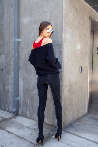 Layered Knit Sweater - Black/Red