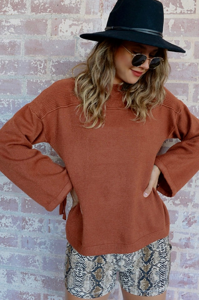 Rust Brown Solid Drop Shoulder Sweater