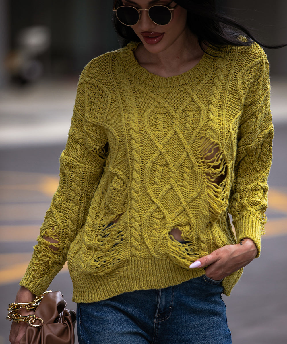 Green cable knit drop shoulder sweater