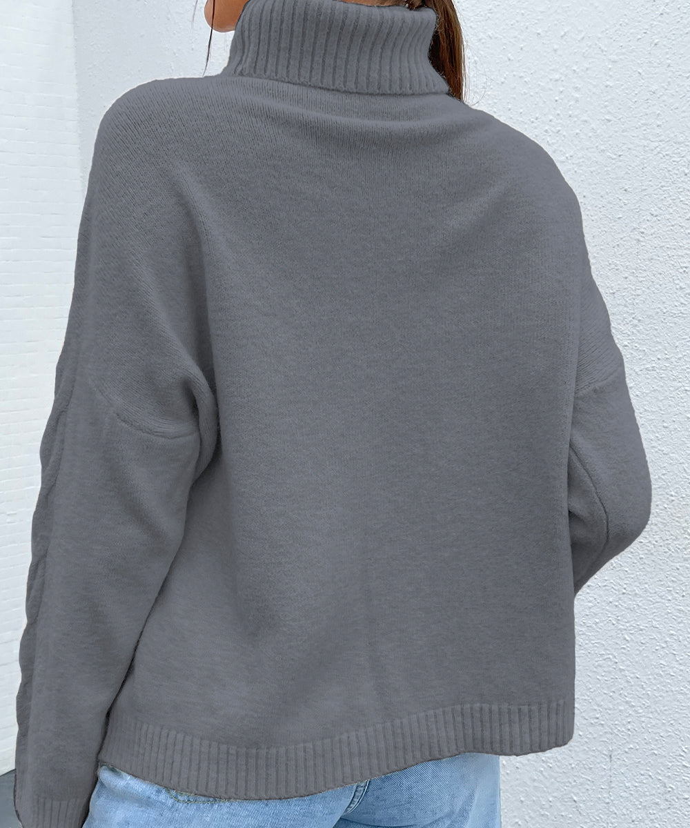 Gray Turtleneck Drop Shoulder Sweater