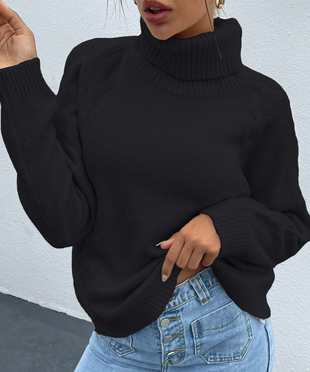 Black Turtleneck Drop Shoulder Sweater