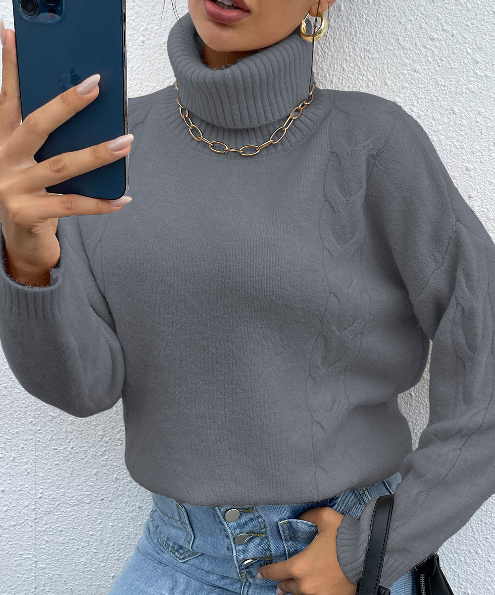 Gray Turtleneck Drop Shoulder Sweater