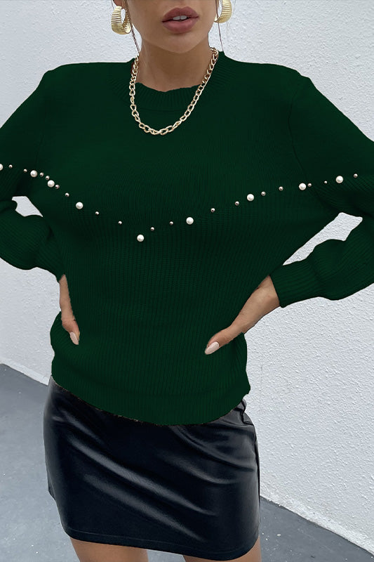 Green Essence Pearls Beaded Sweater