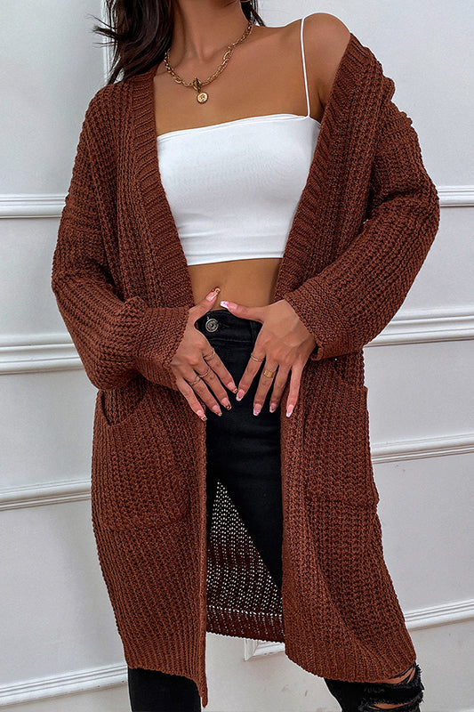 Brown Dual Pocket Drop Shoulder Duster Cardigan