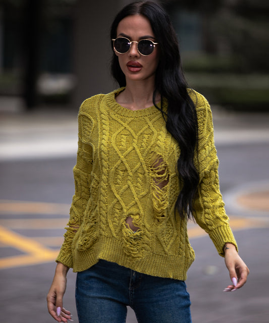 Green cable knit drop shoulder sweater