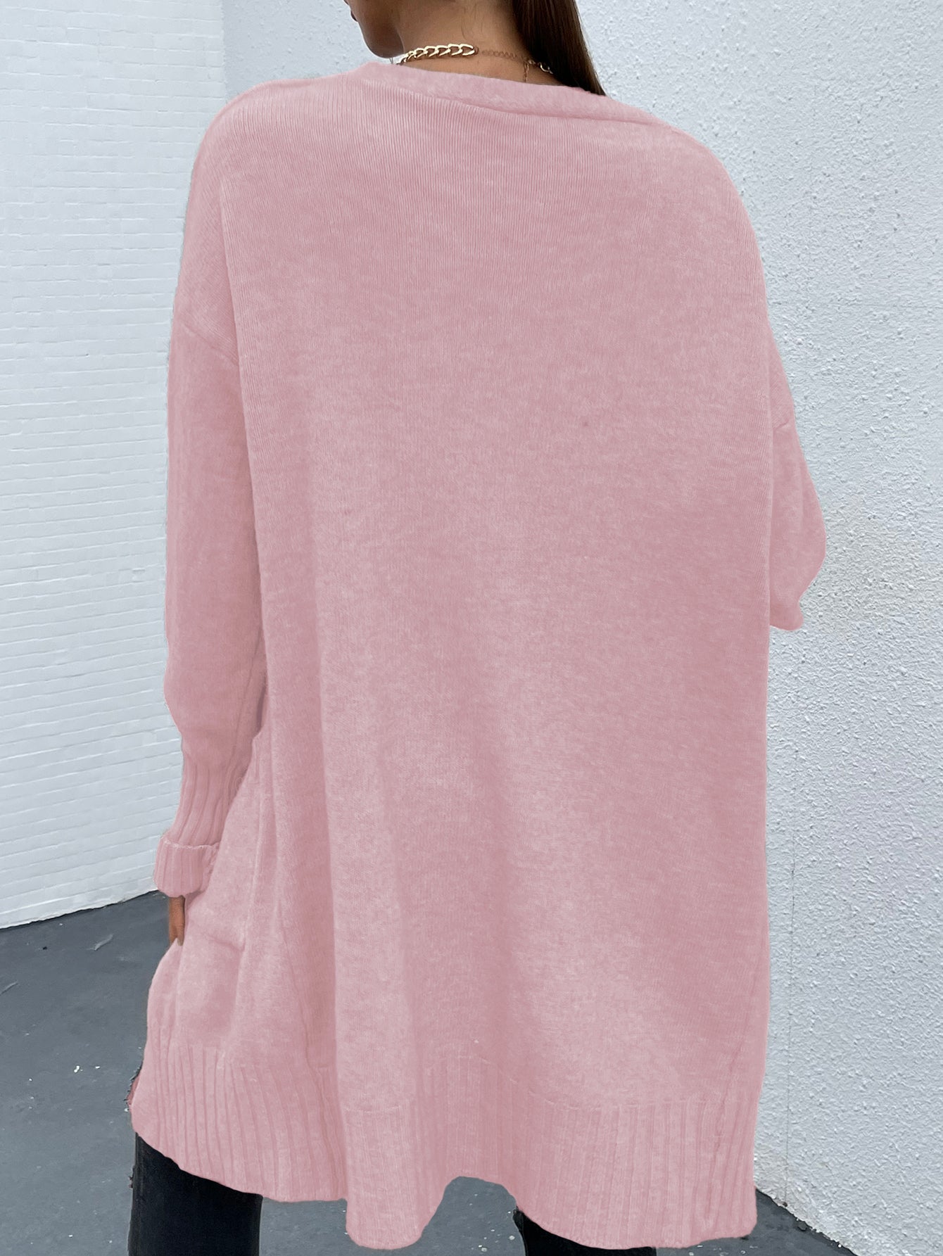 Dusty Pink Warm Lantern Sleeve Drop Shoulder Duster Cardigan