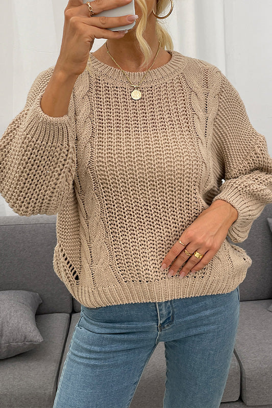 Apricot Cable knit Drop Shoulder Sweater