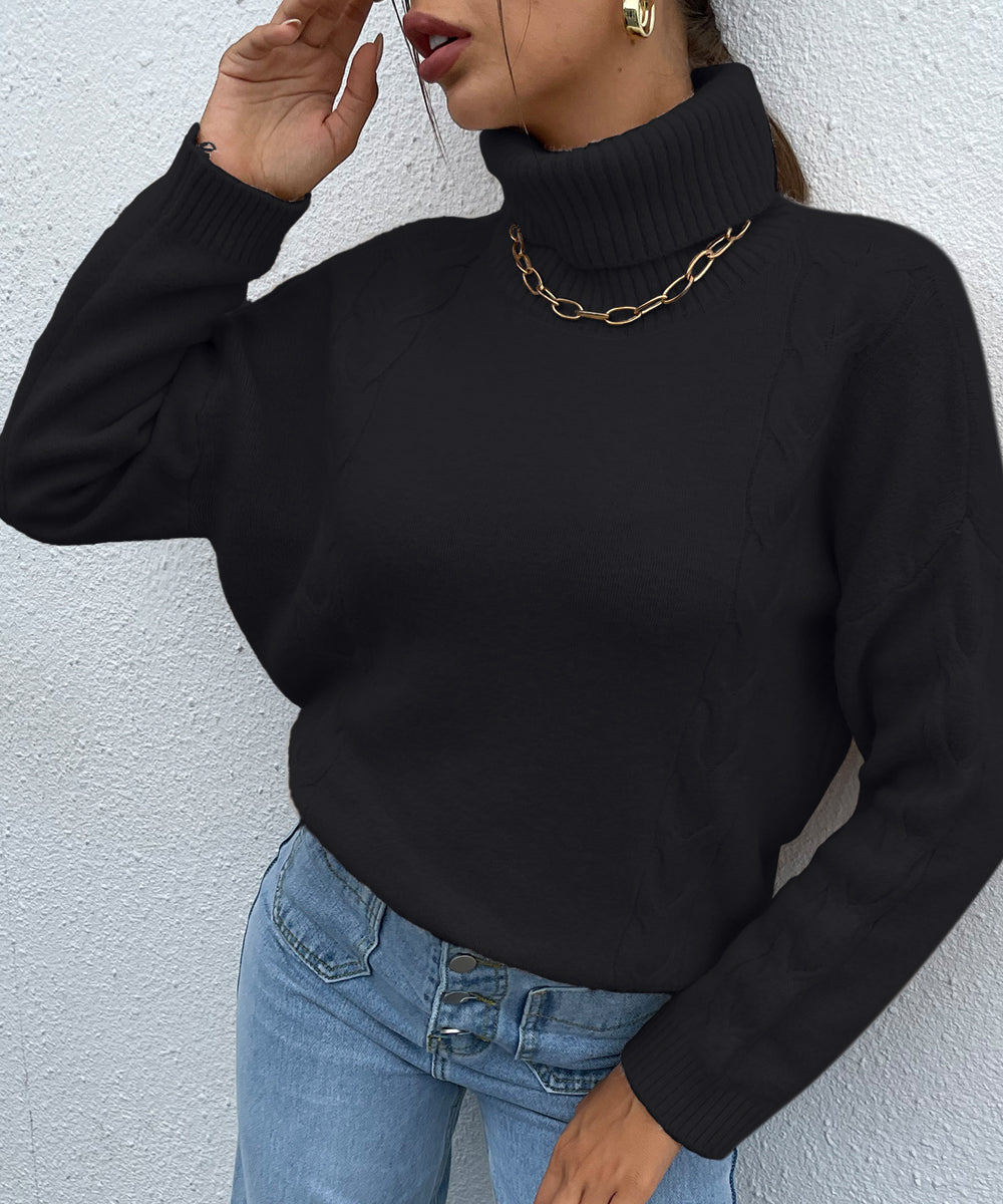 Black Turtleneck Drop Shoulder Sweater