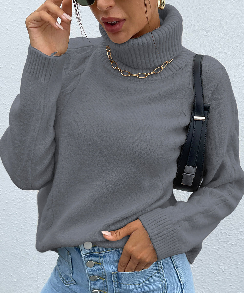 Gray Turtleneck Drop Shoulder Sweater