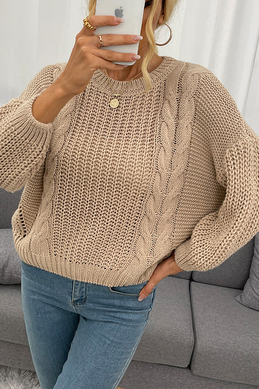 Apricot Cable knit Drop Shoulder Sweater