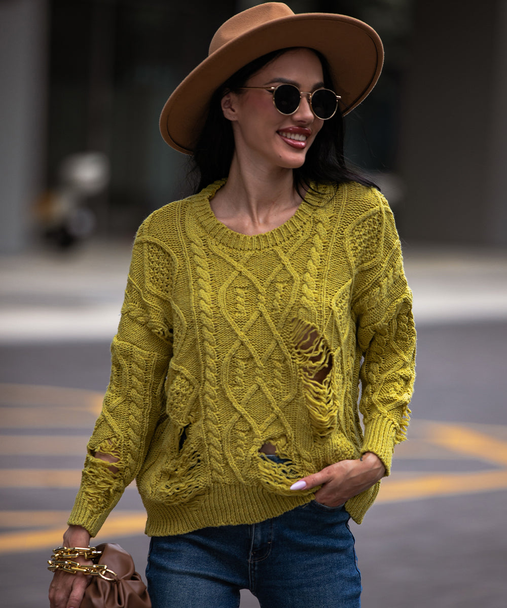 Green cable knit drop shoulder sweater