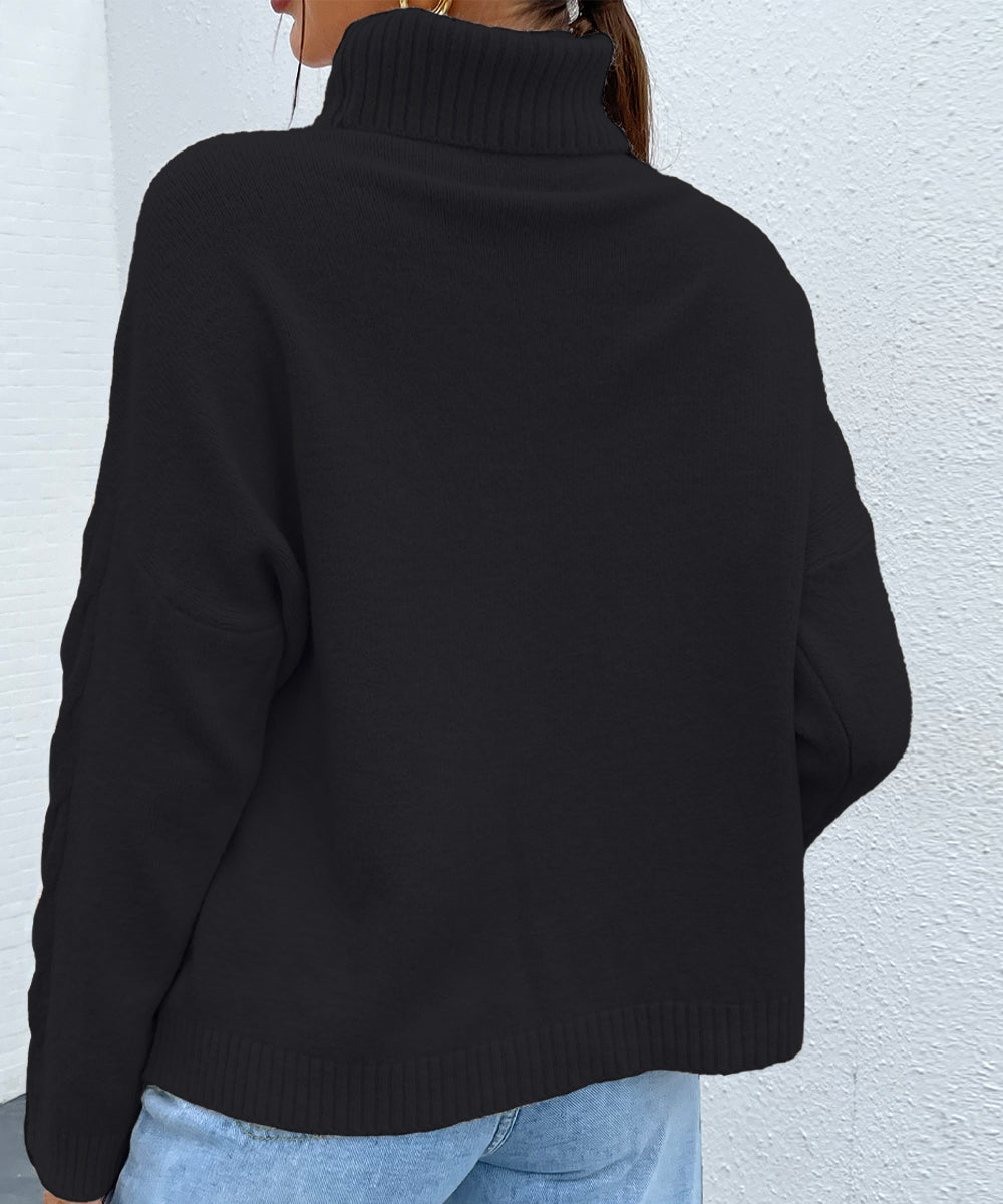 Black Turtleneck Drop Shoulder Sweater