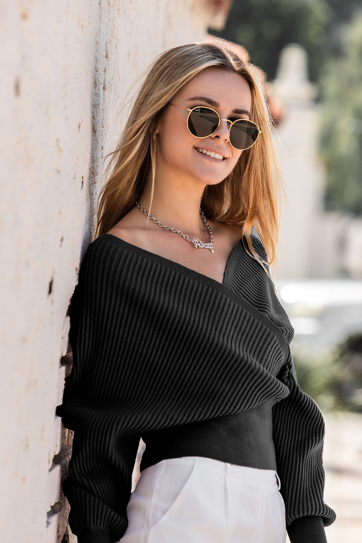 Black Wrap Knit Top