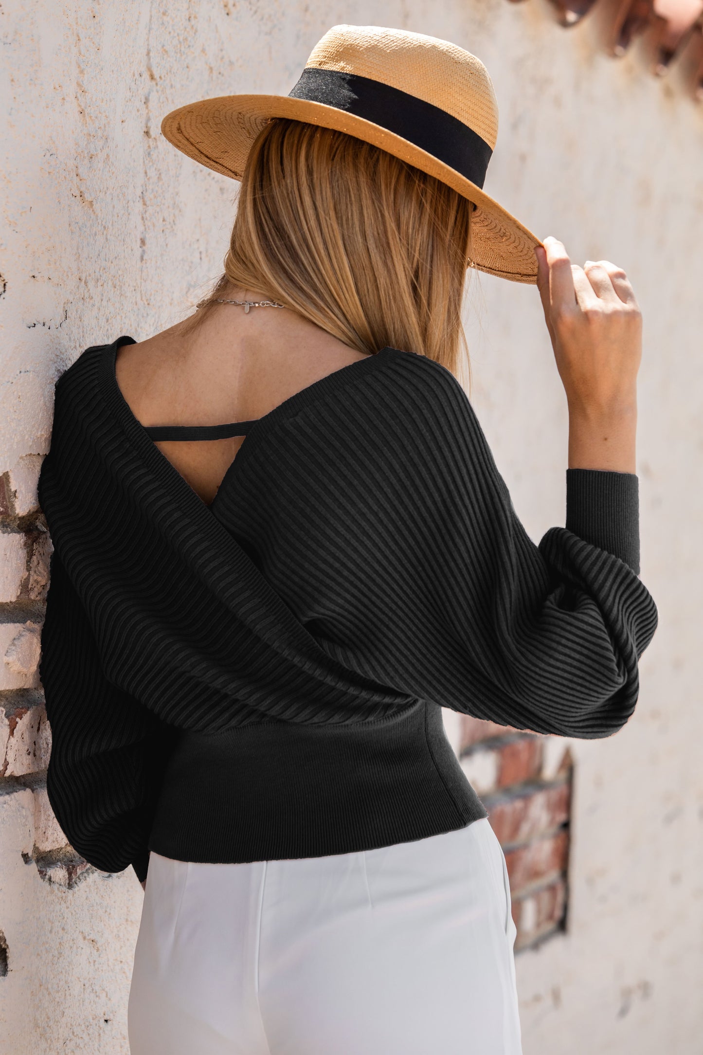 Black Wrap Knit Top