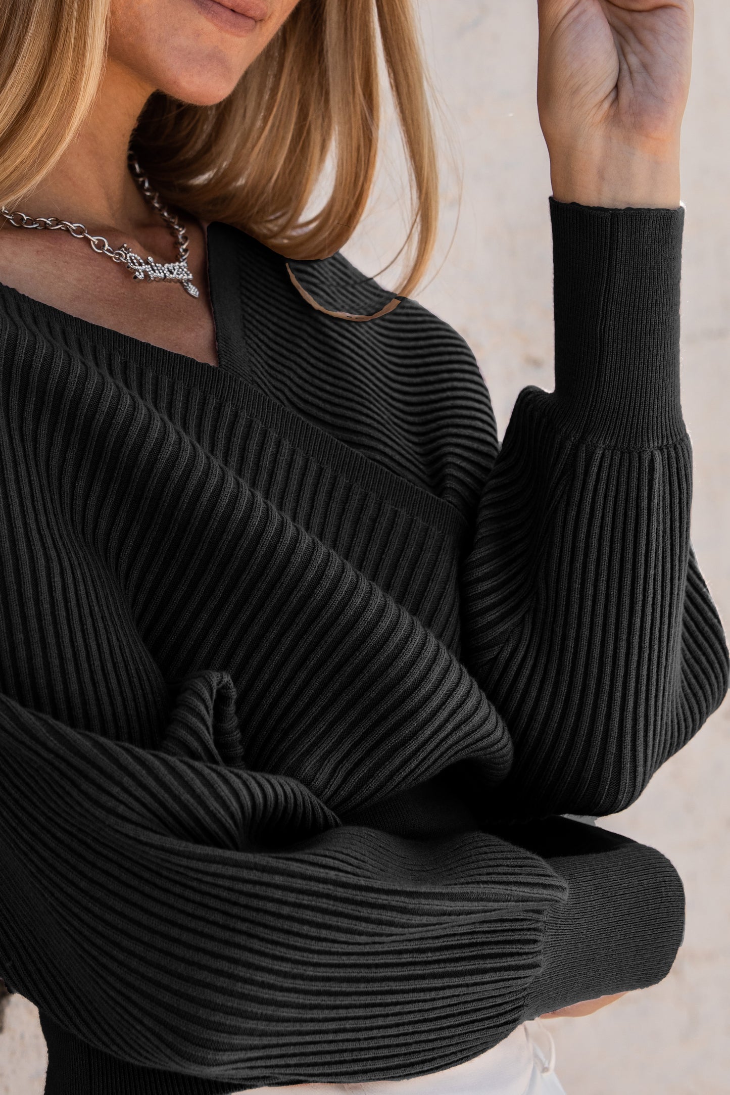 Black Wrap Knit Top