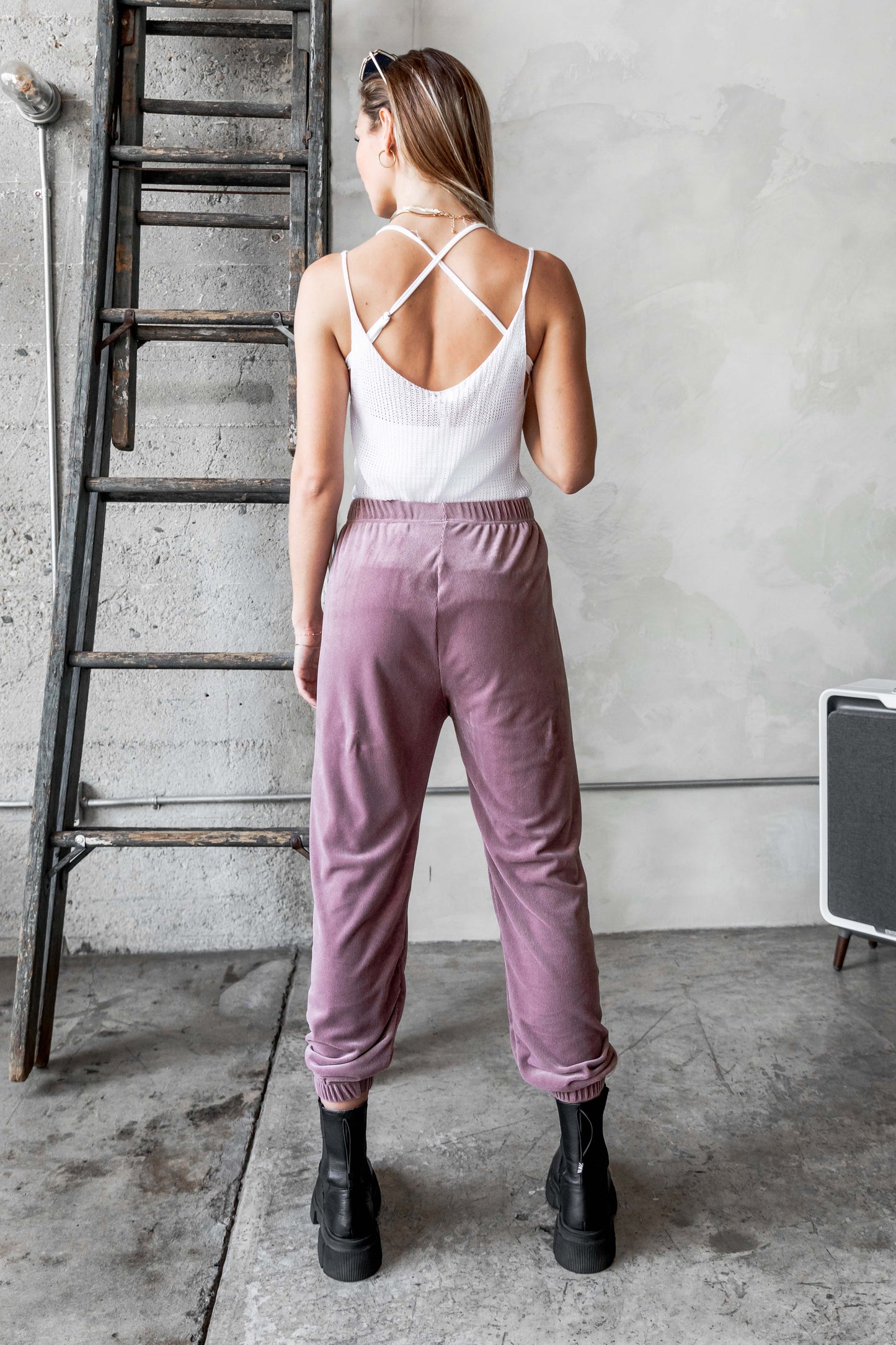 Pink Velour Joggers with Logo Embroidery