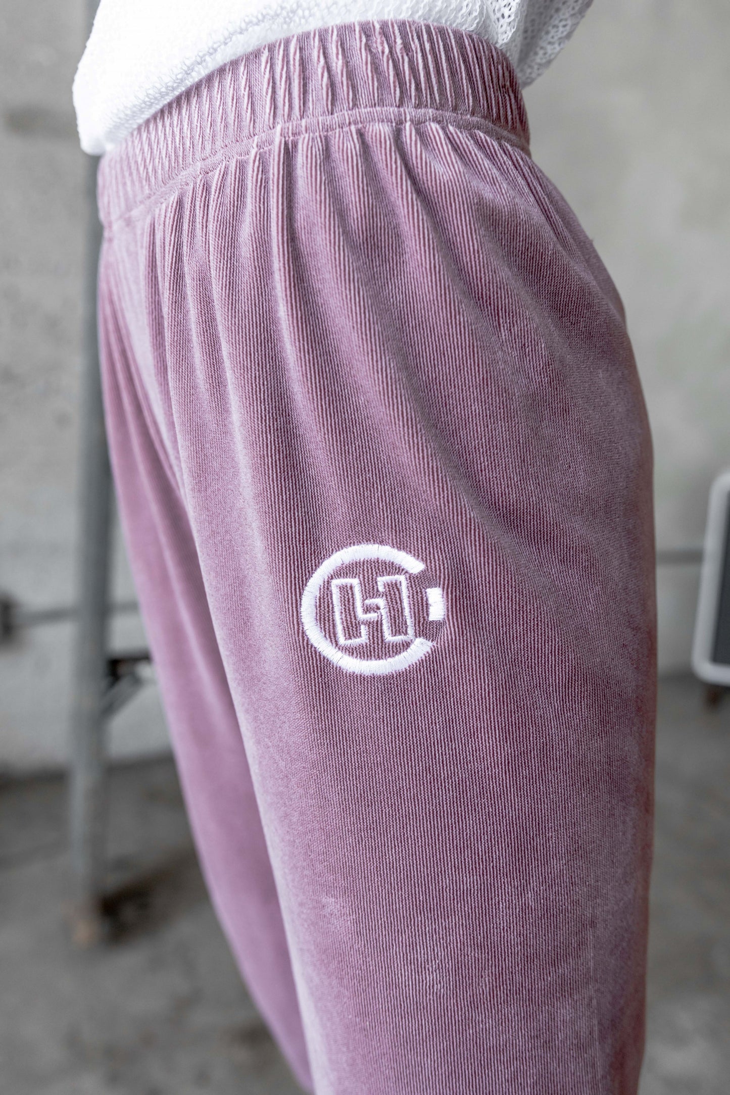 Pink Velour Joggers with Logo Embroidery