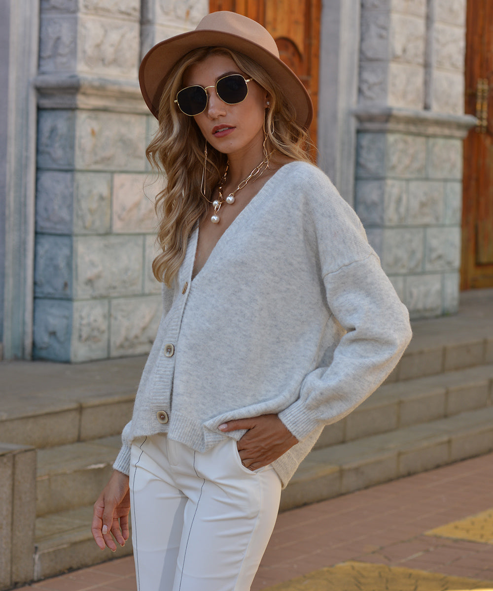 White Button Up Drop Shoulder Cardigan