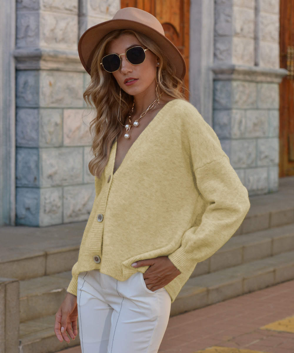 Light Yellow Button Up Drop Shoulder Cardigan