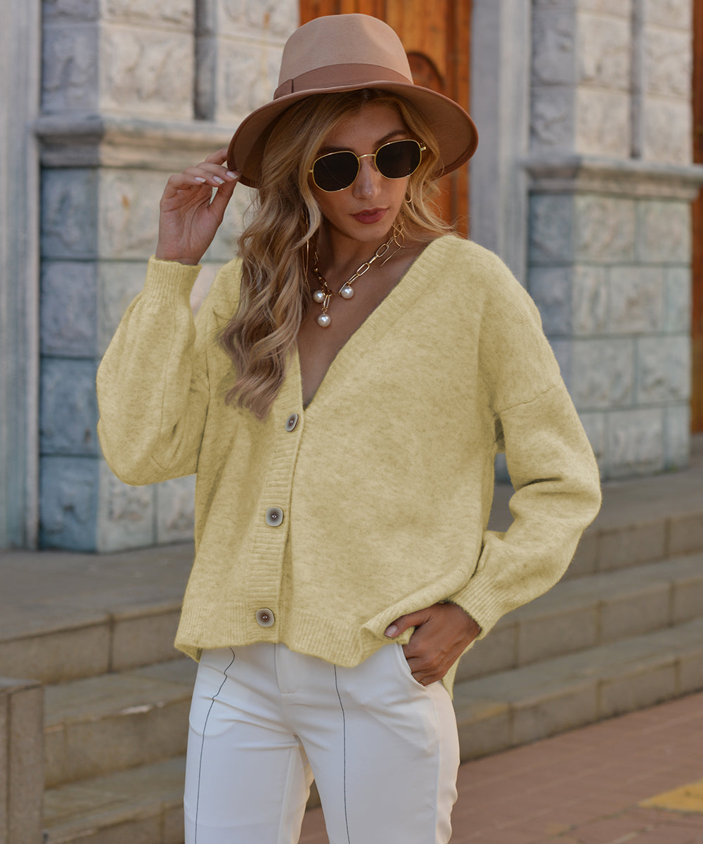 Light Yellow Button Up Drop Shoulder Cardigan