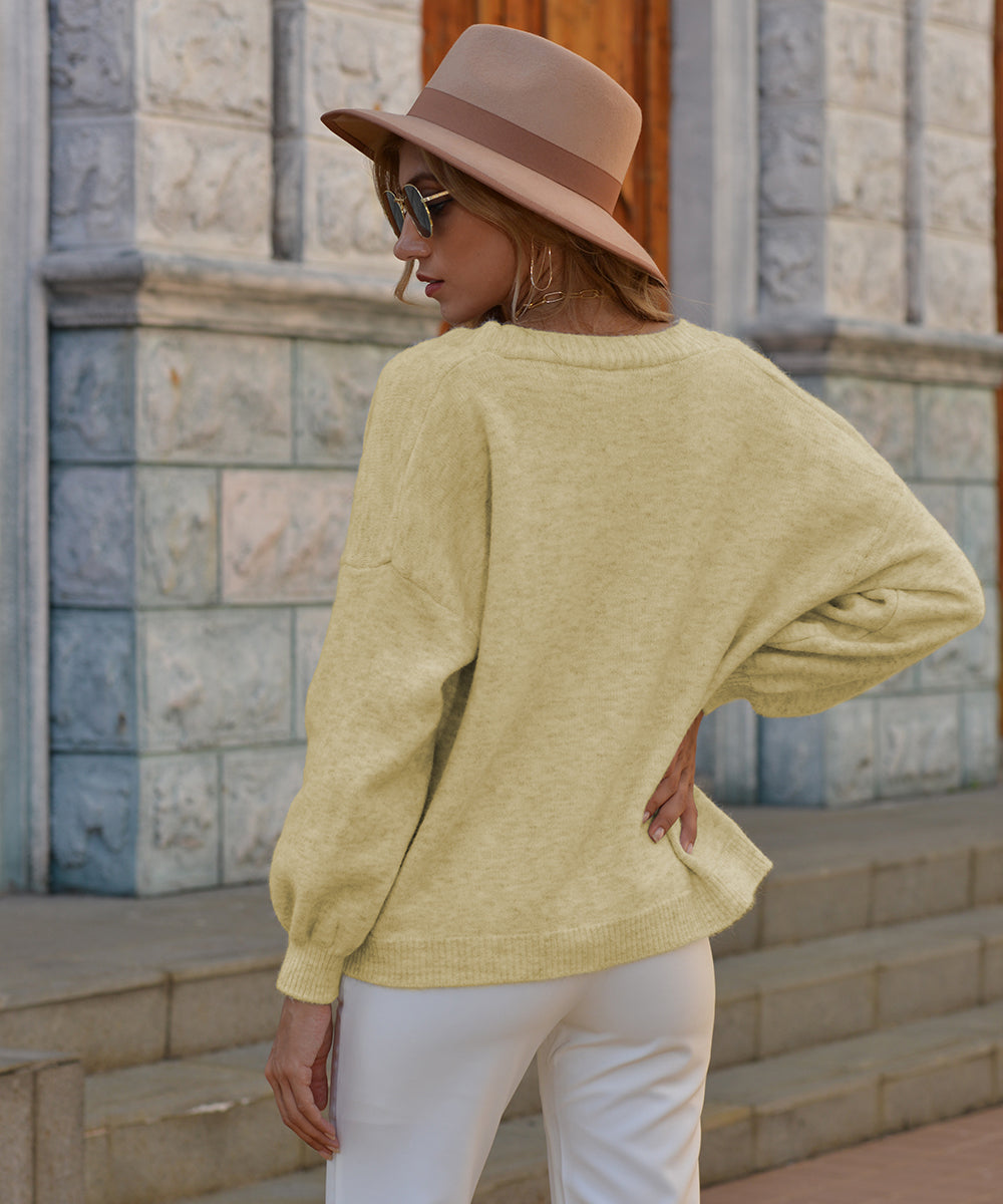 Light Yellow Button Up Drop Shoulder Cardigan