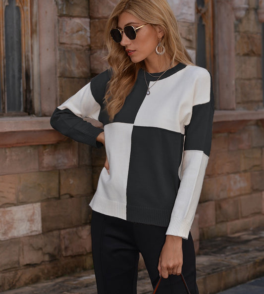 Grid Pattern  Drop Shoulder Sweater