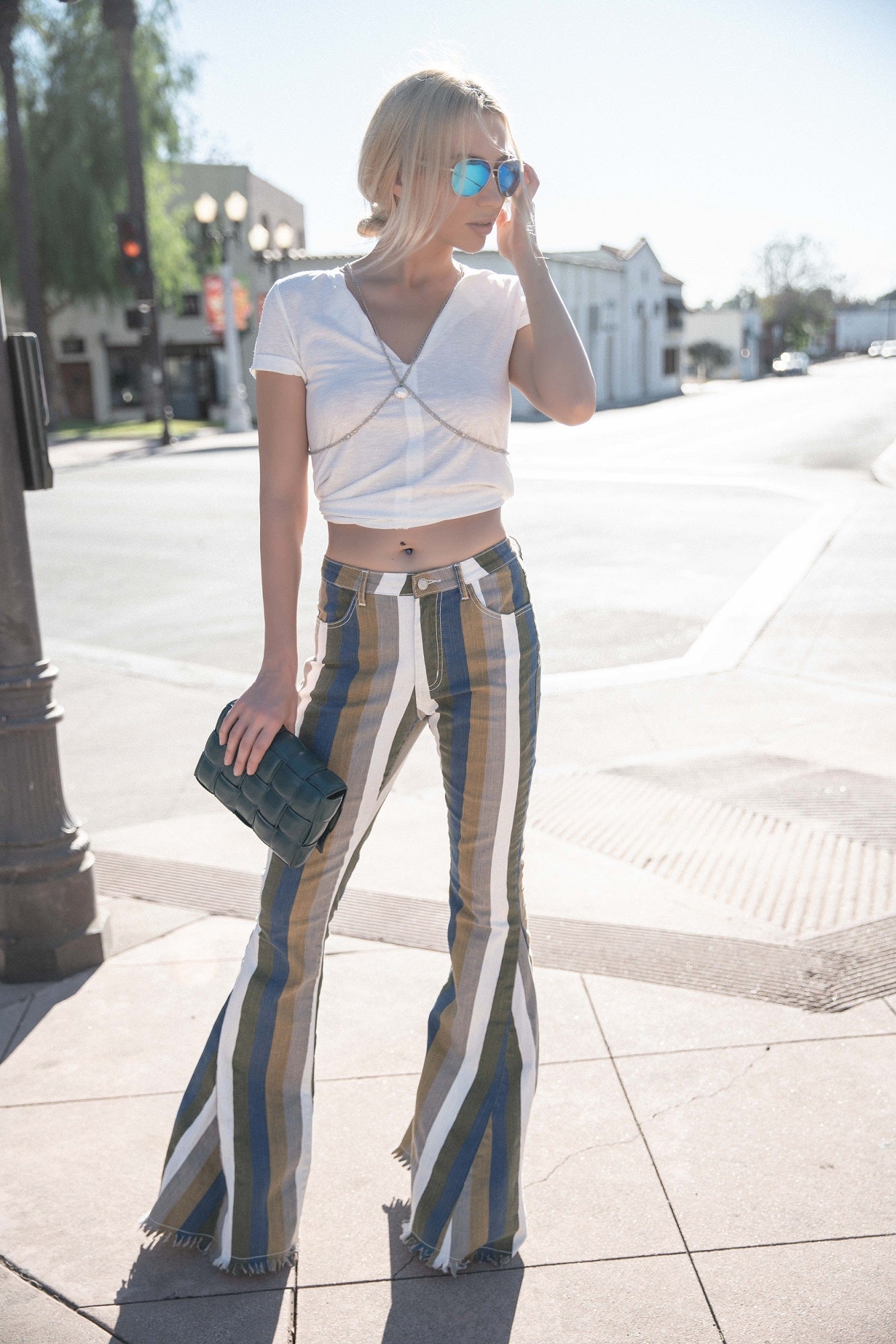 Simone Striped High Rise Flare Jeans