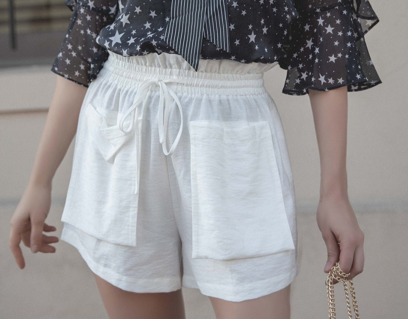 White Cora Shorts with Exaggerated Pockets