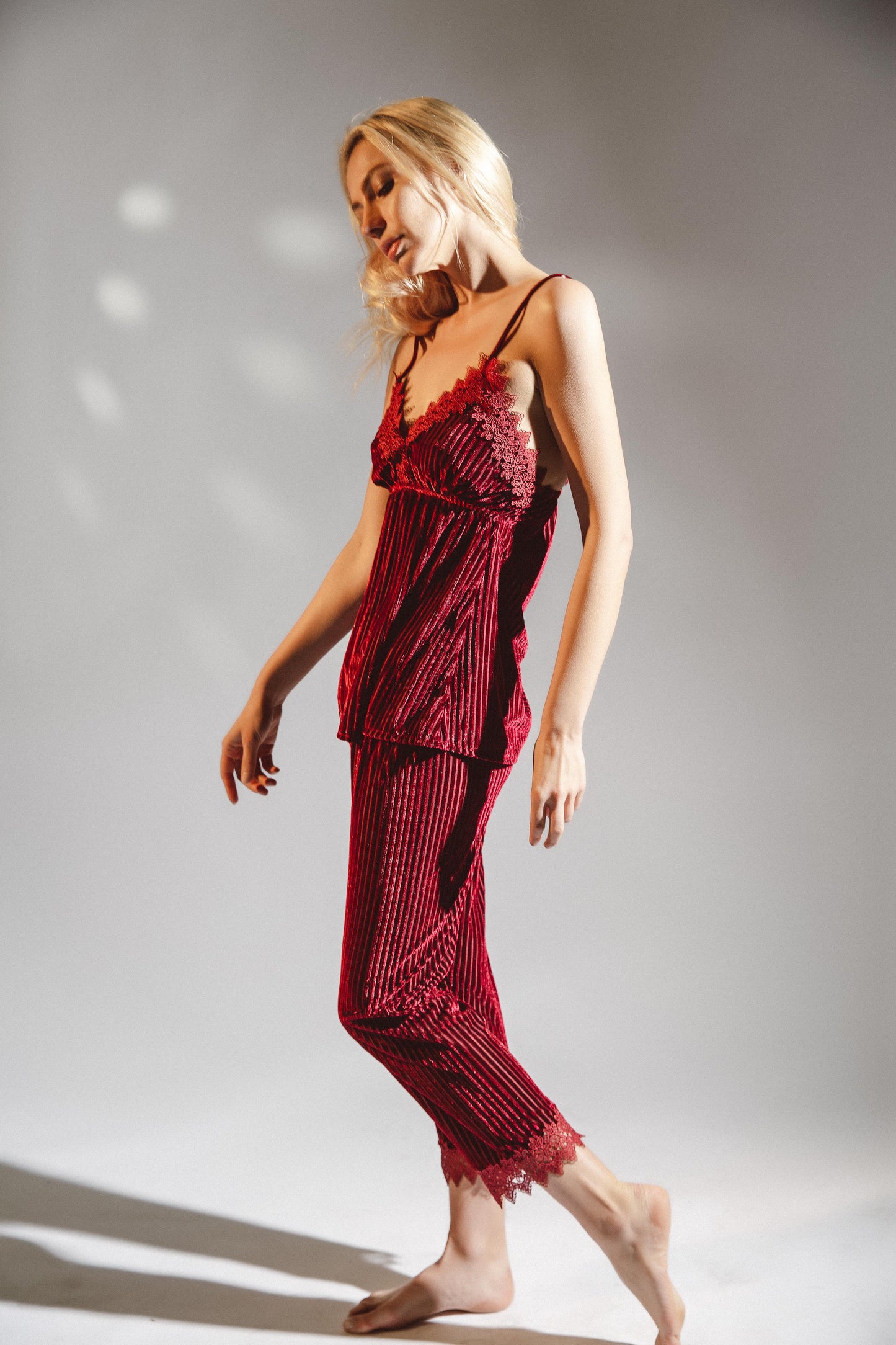 Burgundy Velvet Velour Pajama Set