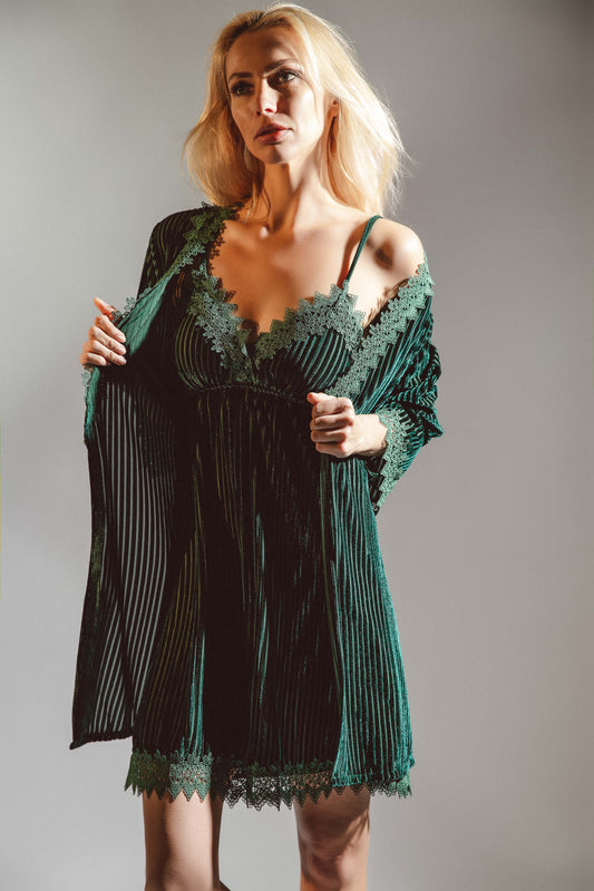 Dark Green Velvet Velour Night Gown