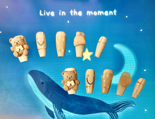 100% Handmade Press on Nails- 3D Bears