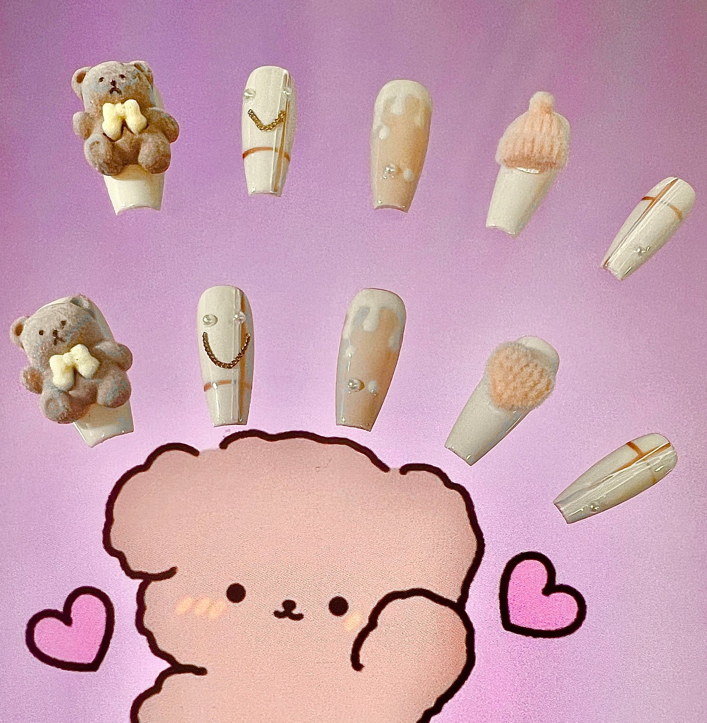 100% Handmade Press on Nails- 3D Bears
