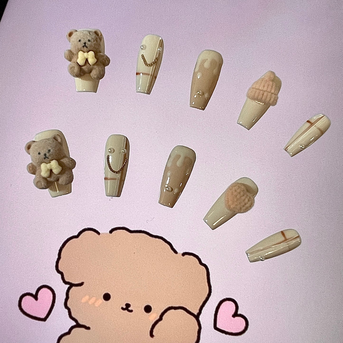 100% Handmade Press on Nails- 3D Bears