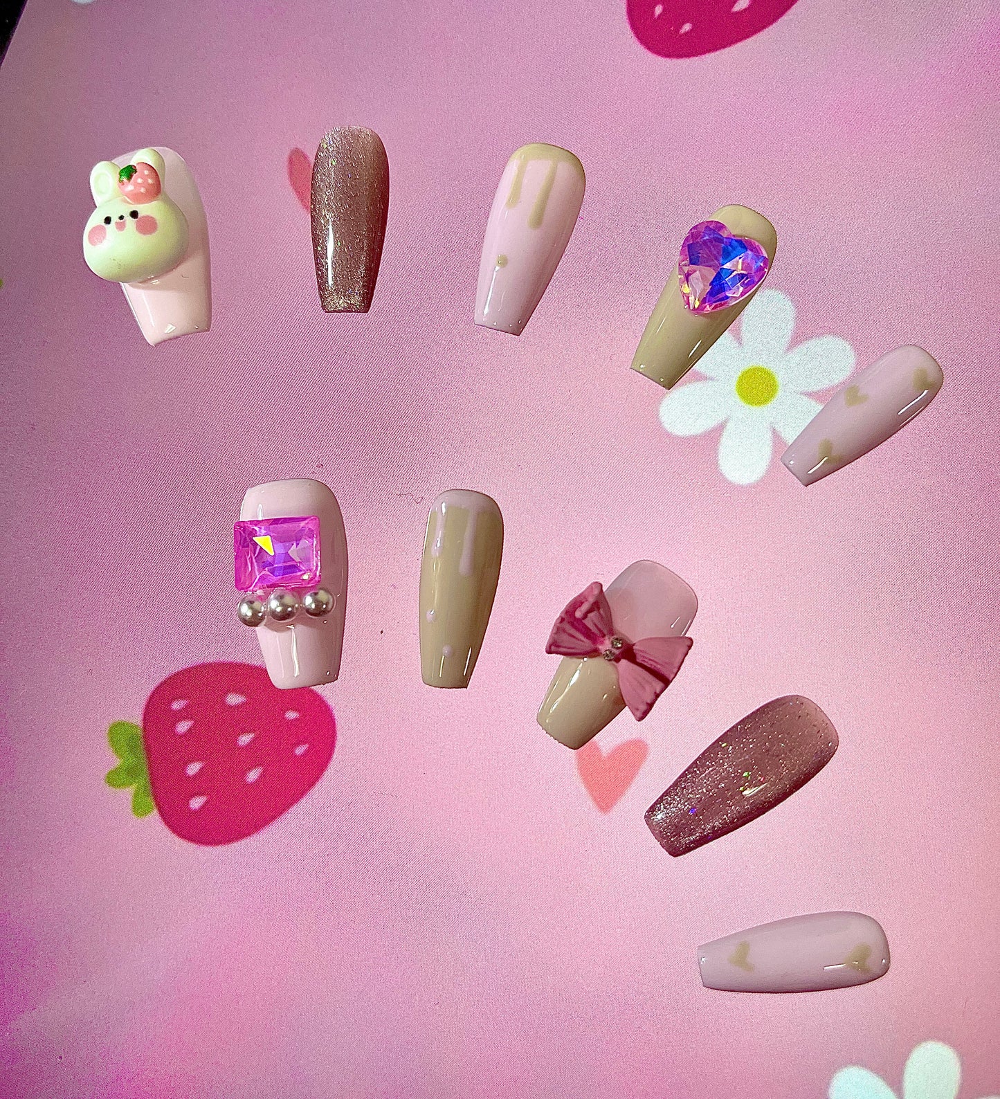 100% Handmade Press on Nails- Bunny1 (Medium Length)