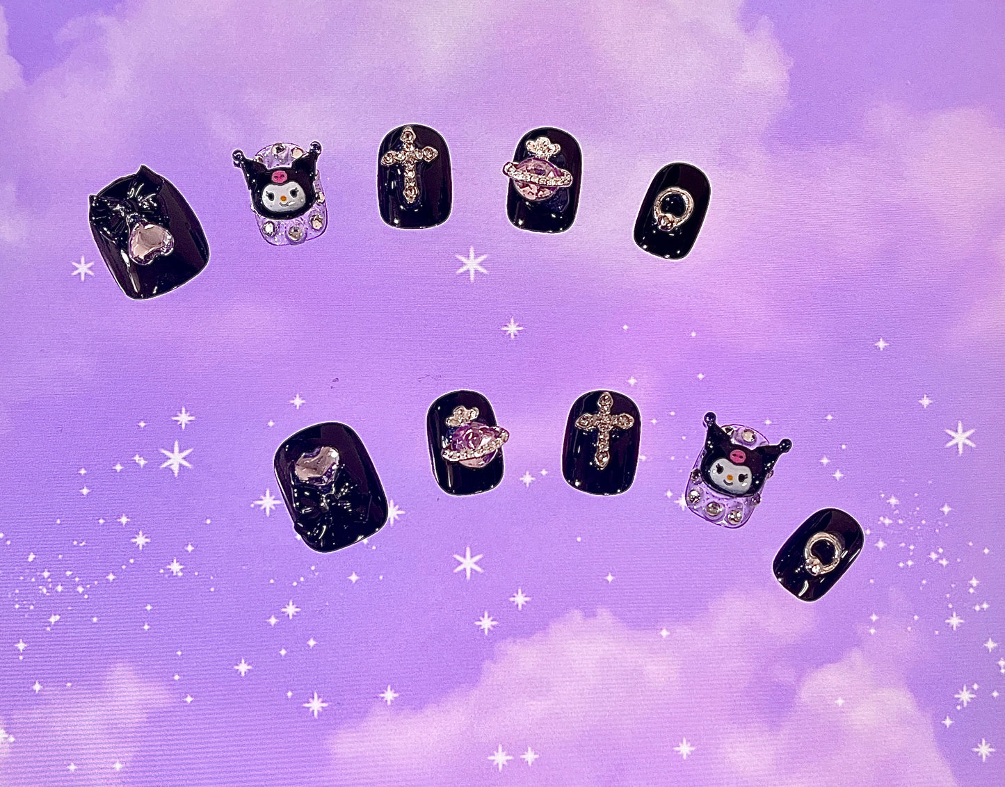 100% Handmade Press on Nails- Kuromi( short shapes)