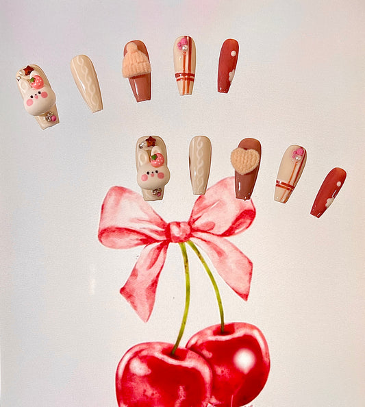 100% Handmade Press on Nails- Bunny 2 (Medium Length)