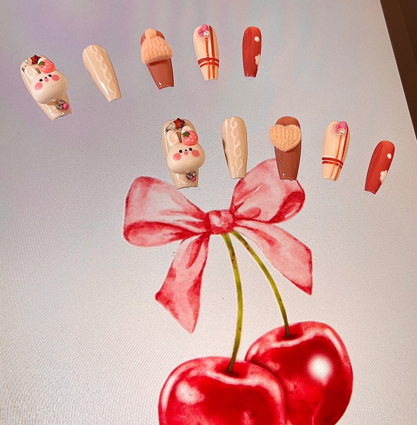 100% Handmade Press on Nails- Bunny 2 (Medium Length)