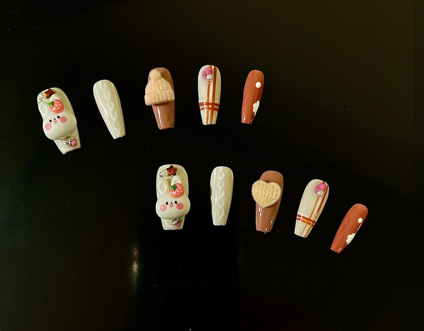 100% Handmade Press on Nails- Bunny 2 (Medium Length)